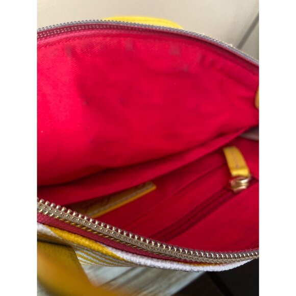 Dooney & Bourke Zip Zip Dome Satchel Sunflower Stripe Coated Canvas Purse - Picture 11 of 16